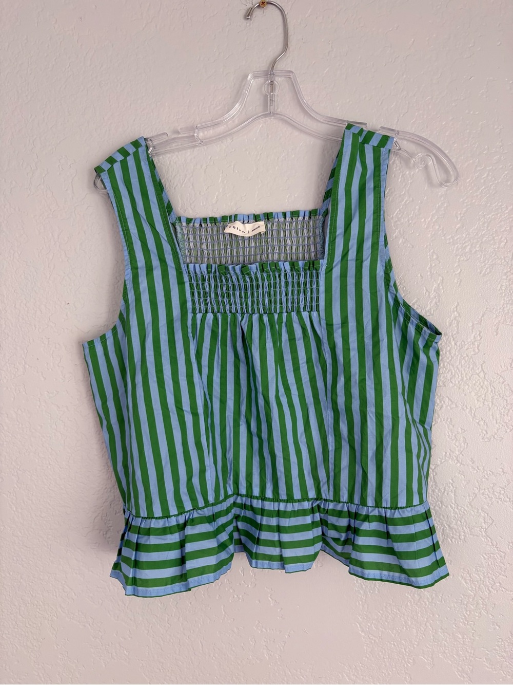 ❤️ NEW entro Green and Blue Striped Smocked Peplum Tank